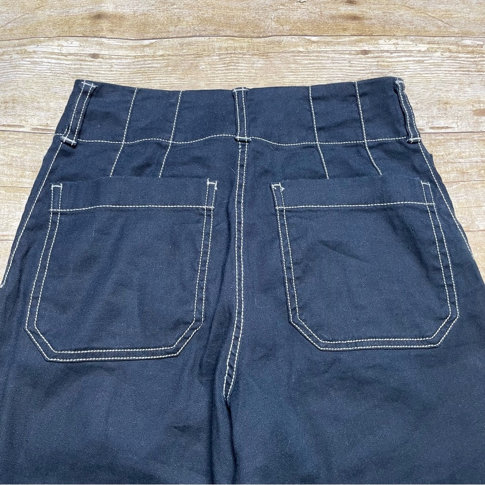 Anthropologie Maeve NWT The Colette Contrast-Stitch Linen Crop Wide Leg Pants - Picture 6 of 10